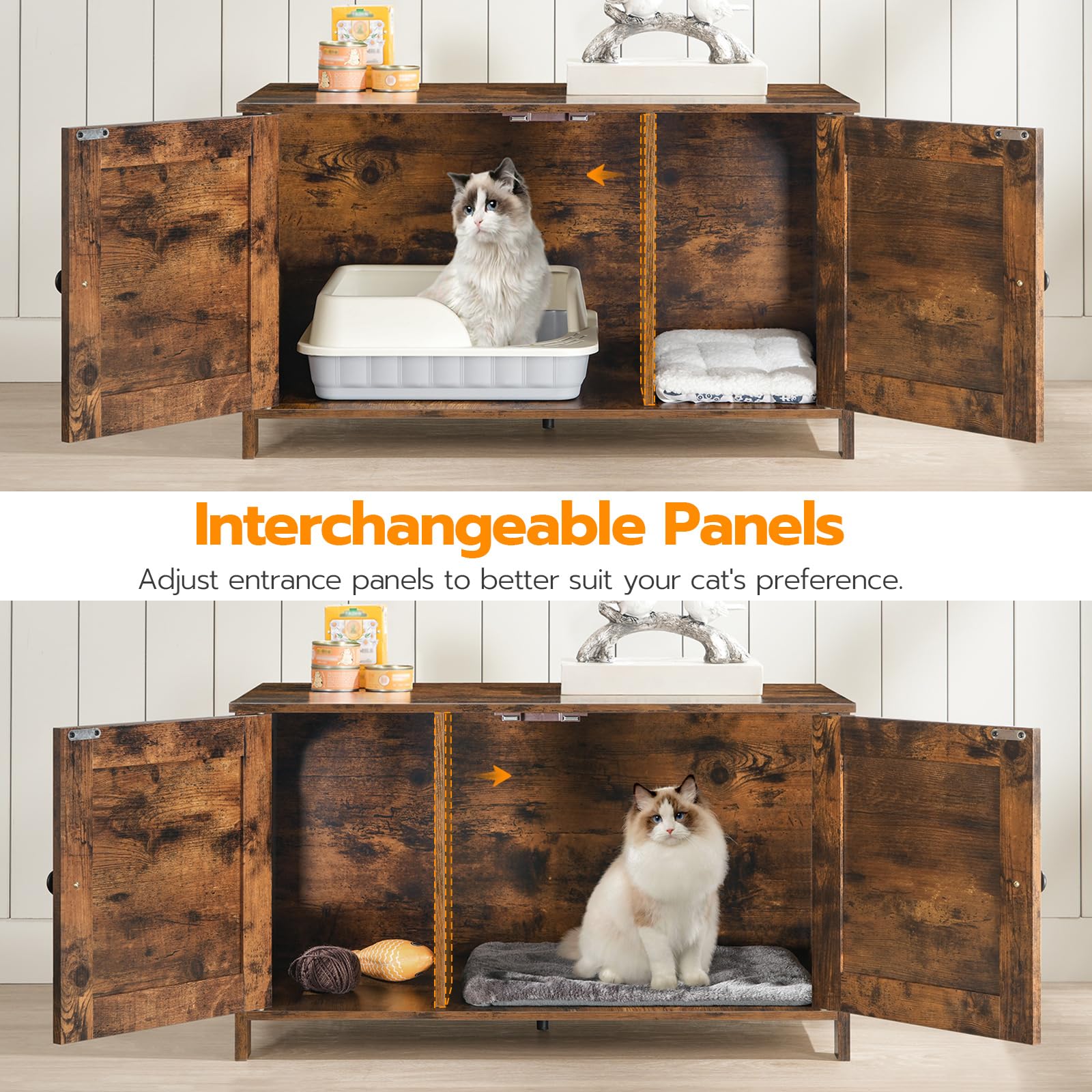 HOOBRO Litter Box Enclosure cabinet doors enable easy access for cleaning.