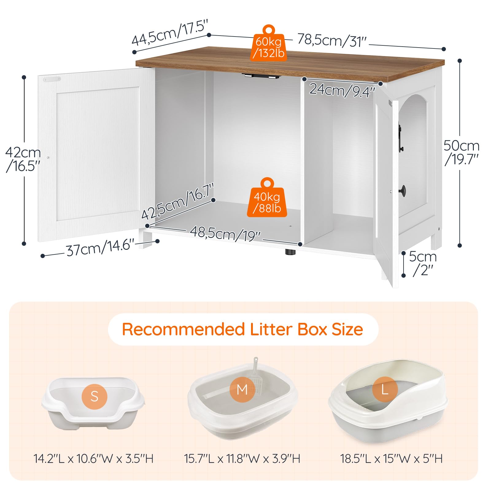 HOOBRO dual-chamber interior supports standard litter boxes with privacy.