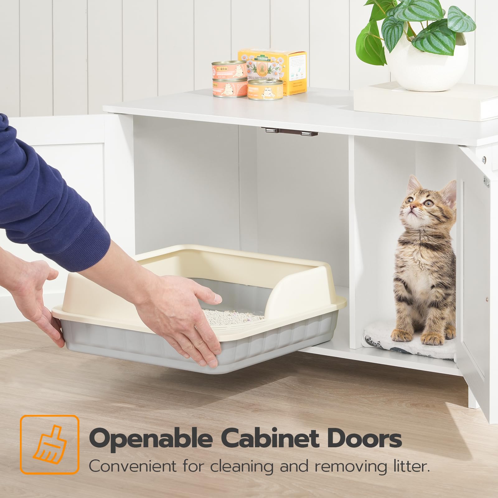 HOOBRO Litter Box Enclosure double doors simplify daily scooping and routine care.