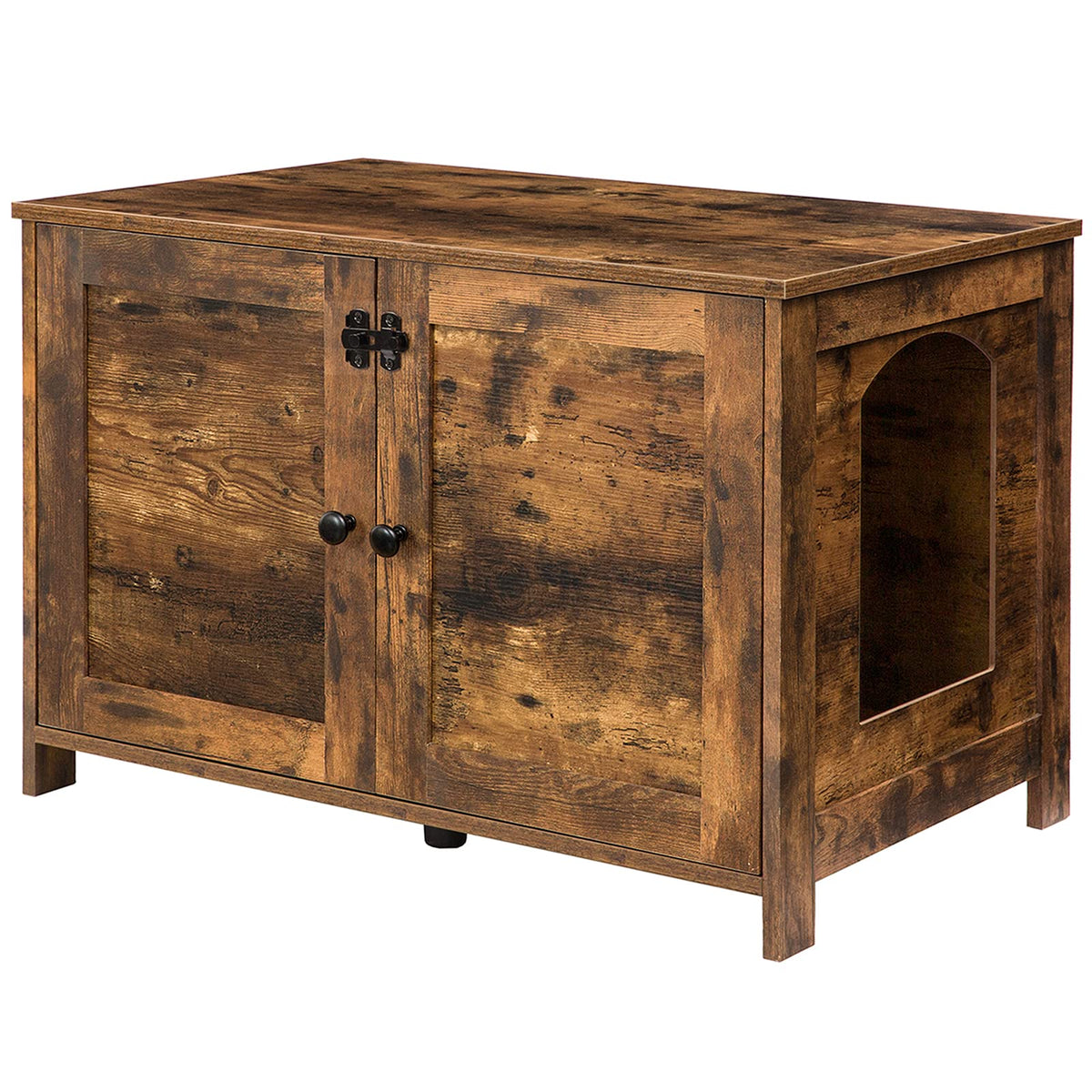 HOOBRO Litter Box Enclosure front view shows rustic cabinet concealing the litter area.