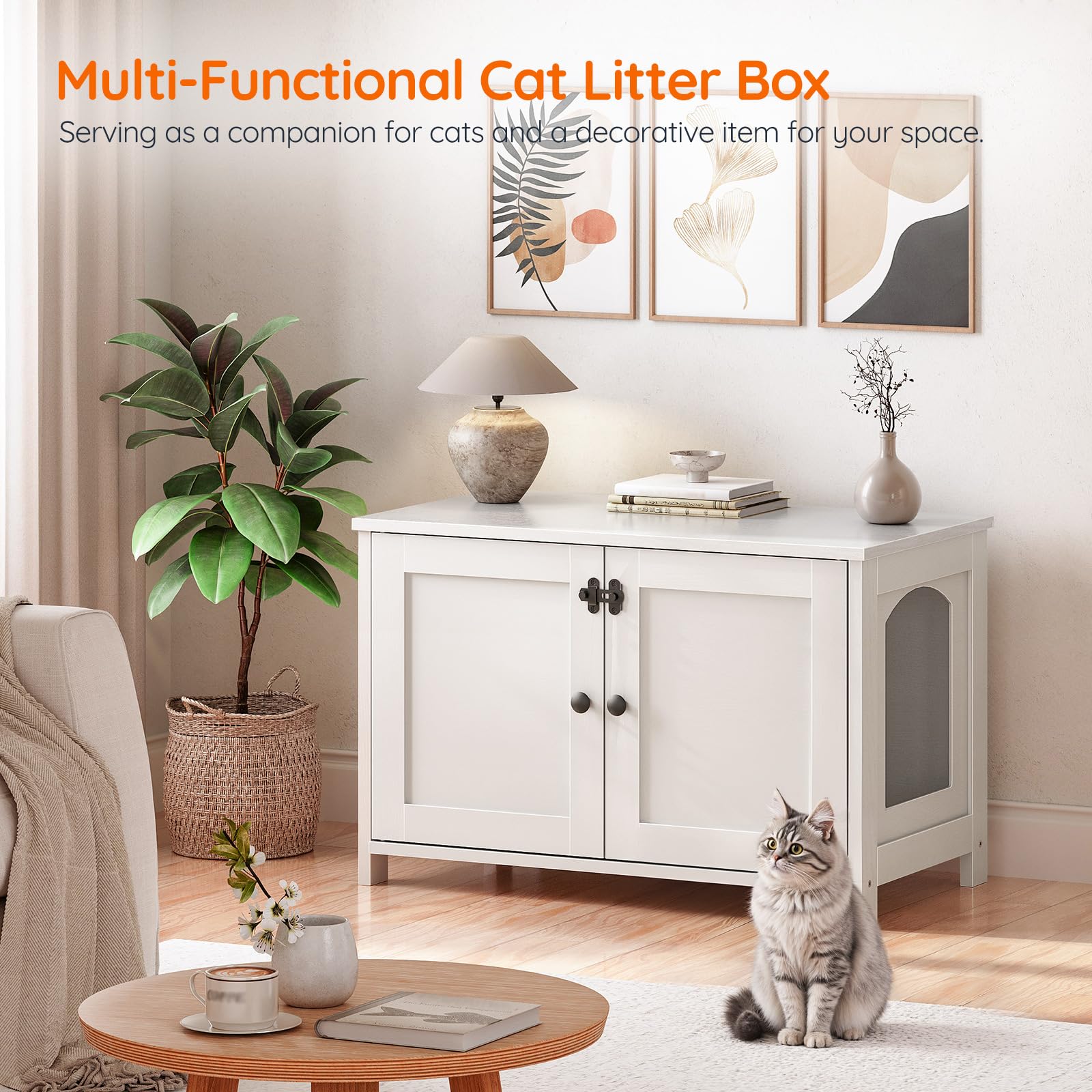 HOOBRO Litter Box Enclosure large interior space fits most litter boxes comfortably.