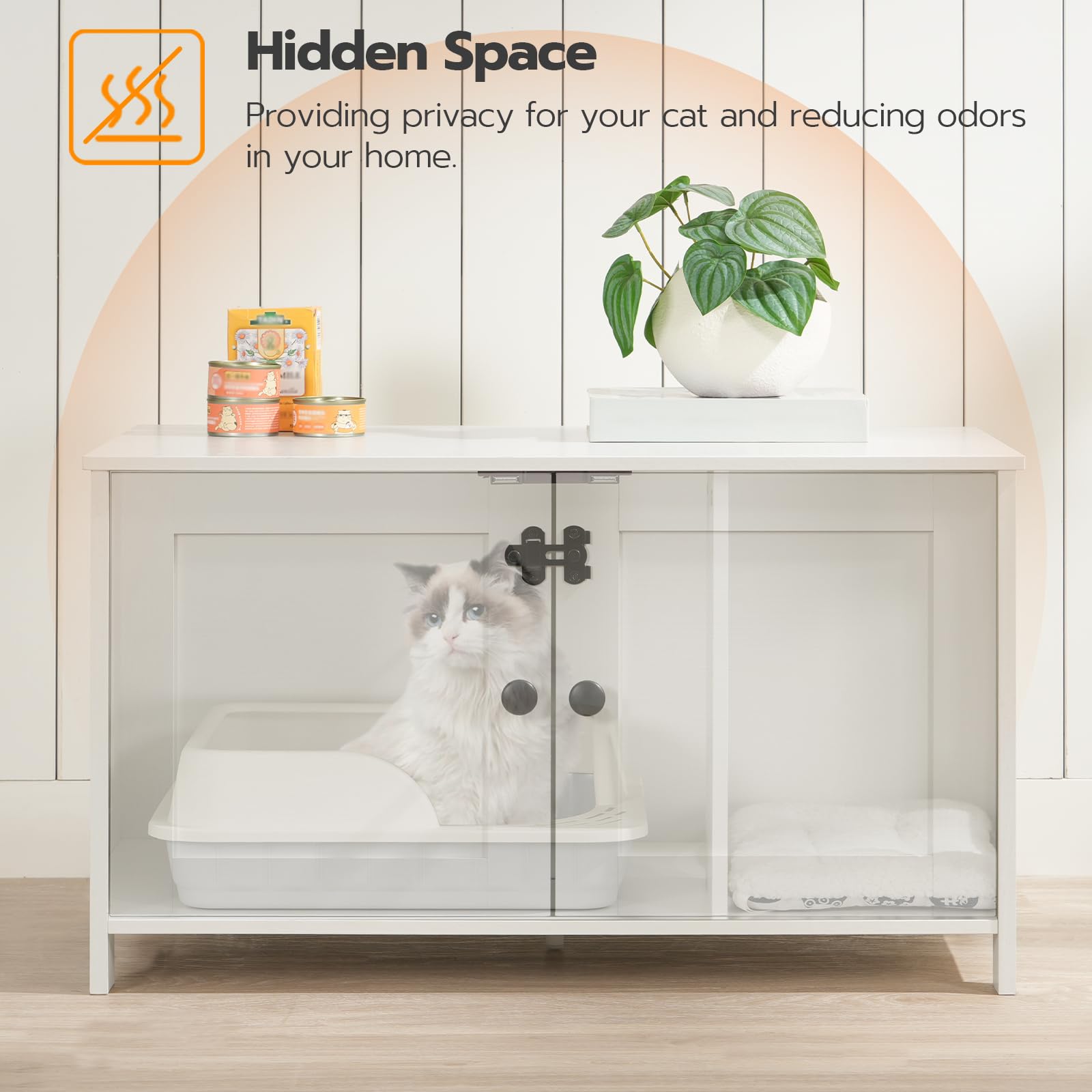 HOOBRO Litter Box Enclosure mat storage area keeps litter mat neatly stored.