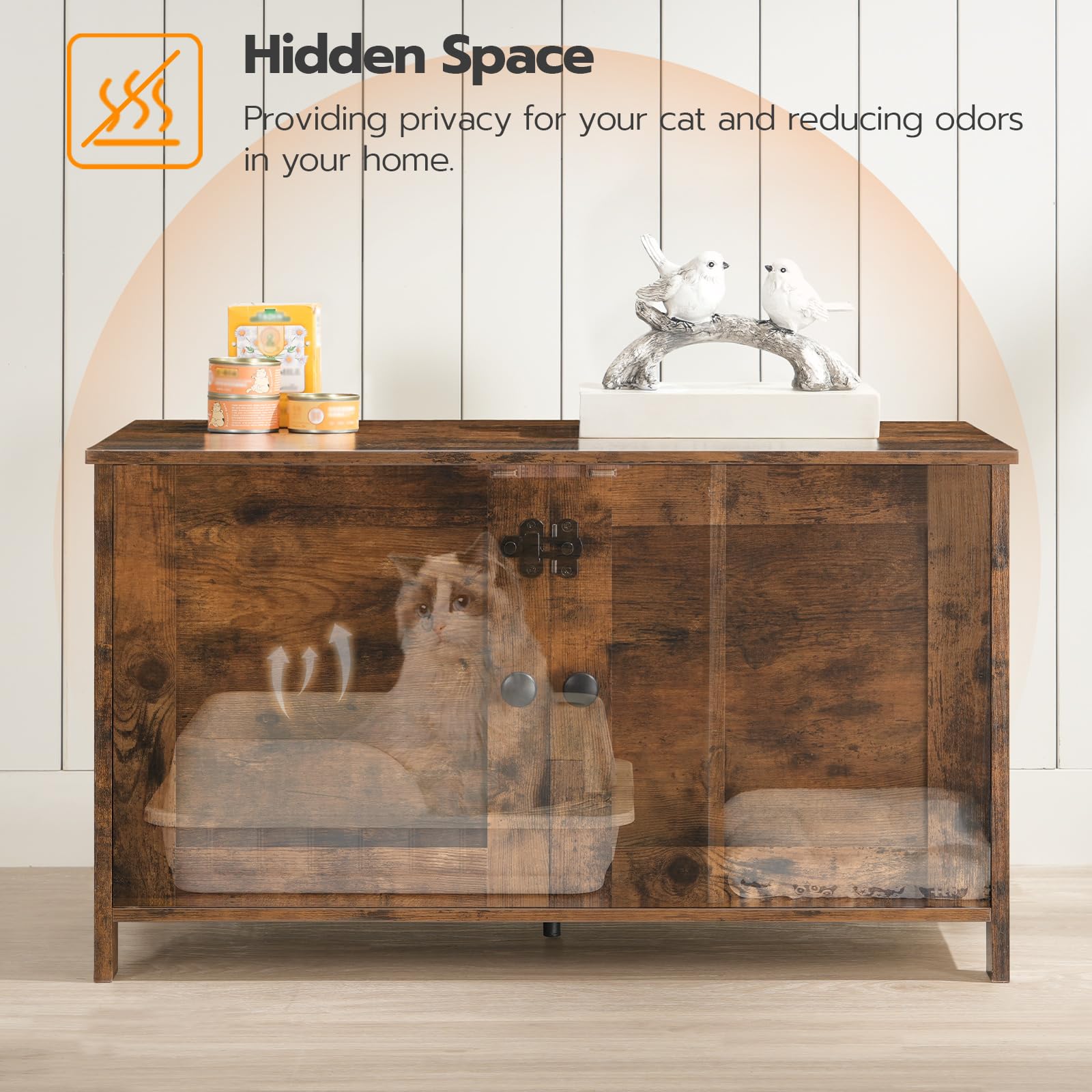 HOOBRO Litter Box Enclosure privacy design emphasizes cat retreat and cleaner containment.