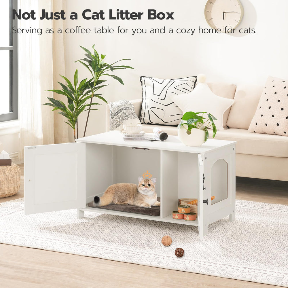 HOOBRO Litter Box Enclosure removable divider highlights customizable interior for large cats.