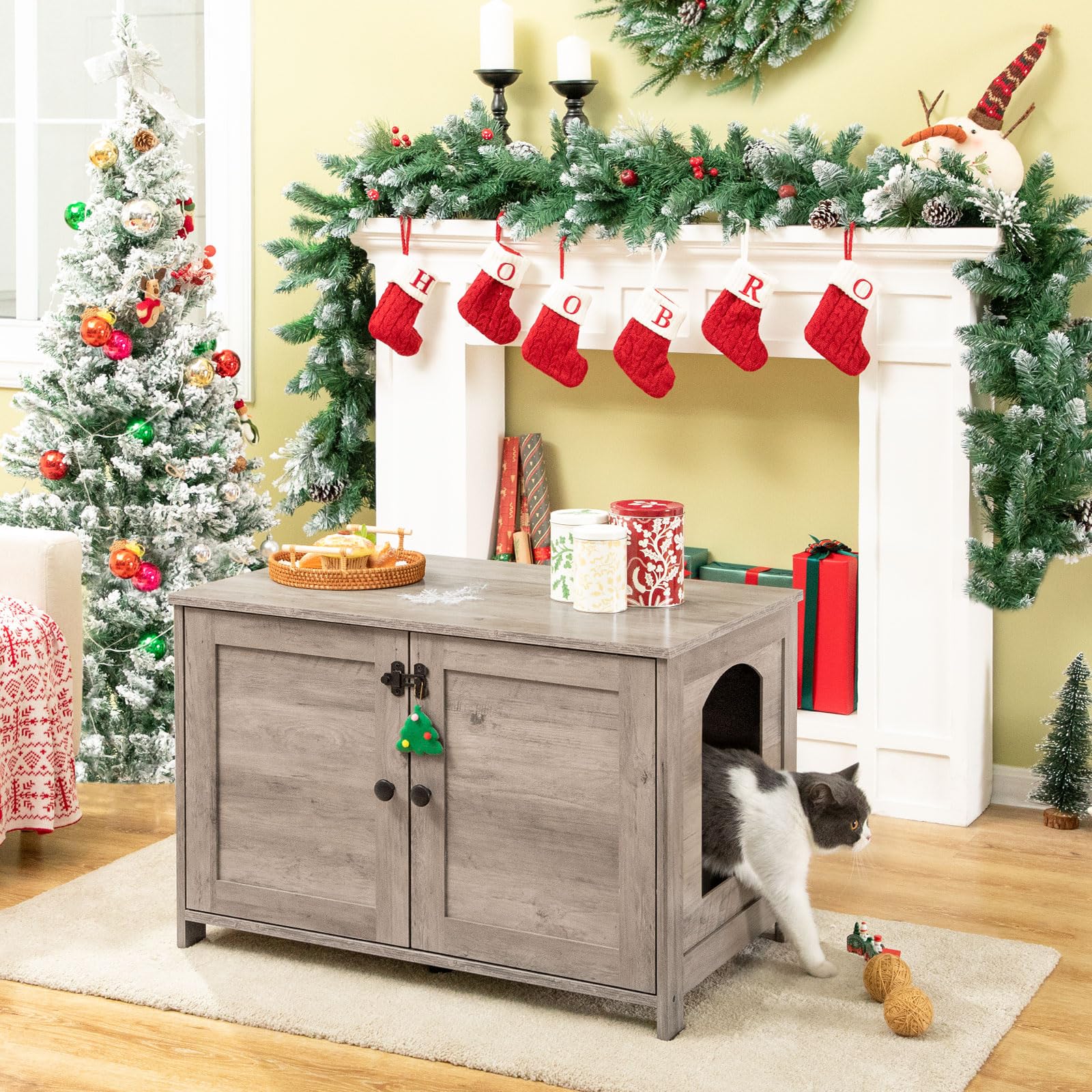 HOOBRO litter box enclosure side table-use demonstrates 220 lb capacity as a sturdy surface.