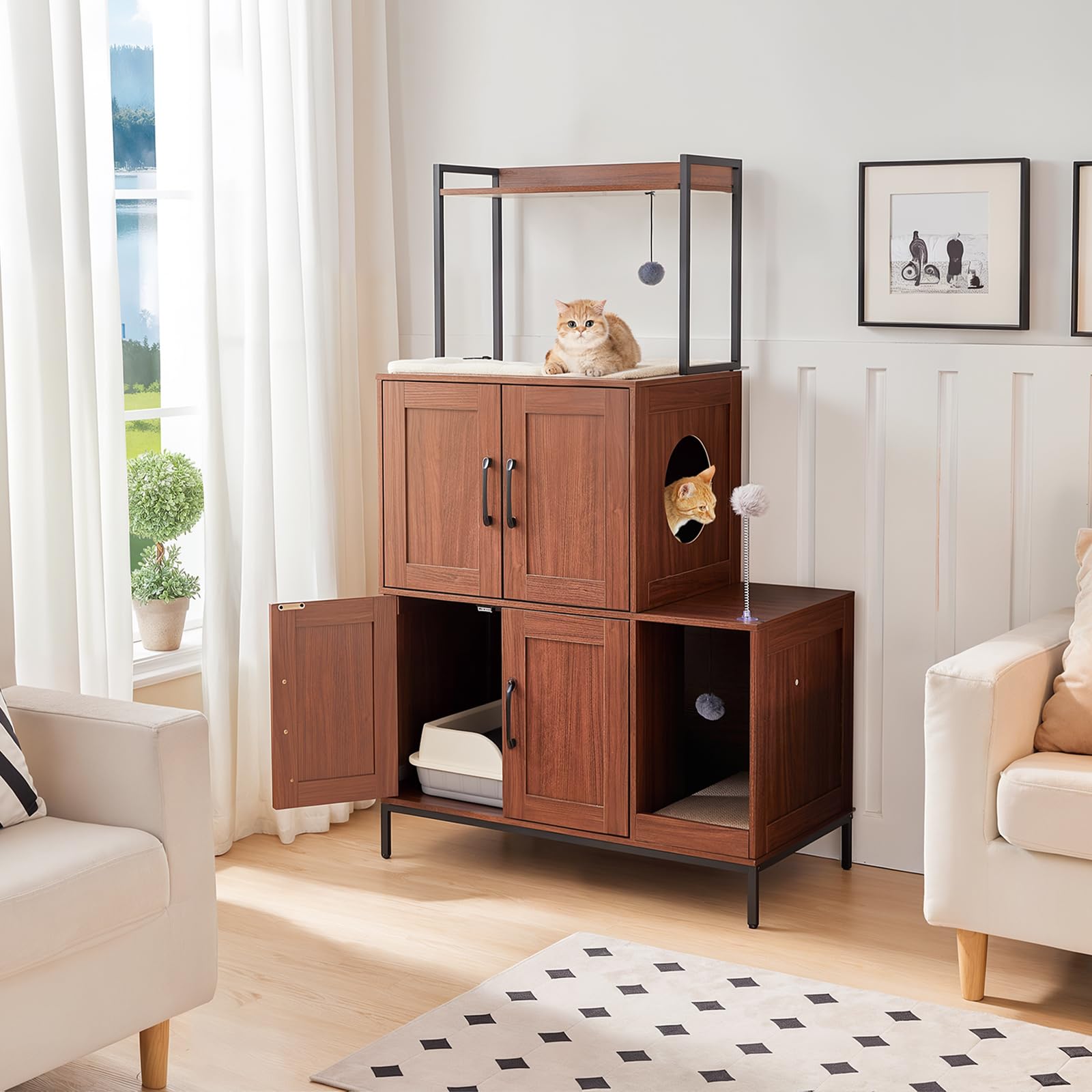 HOOBRO enclosure with storage shelf keeps litter accessories organized