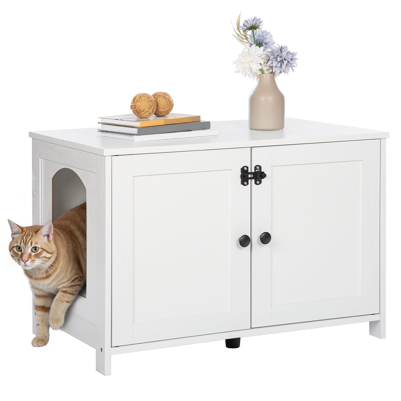 HOOBRO Litter Box Enclosure wooden shell delivers sturdy furniture look.