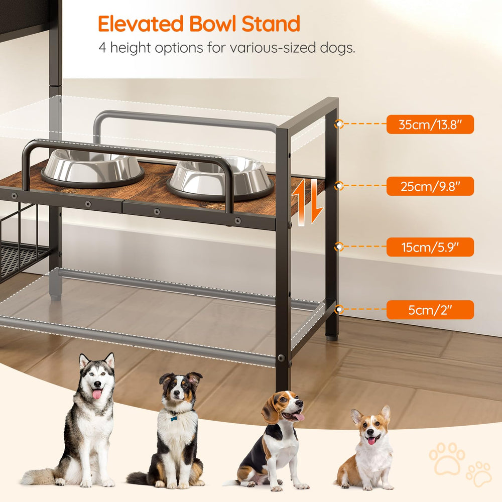 HOOBRO raised dog bowl stand bottom shelf stores toys for quick access