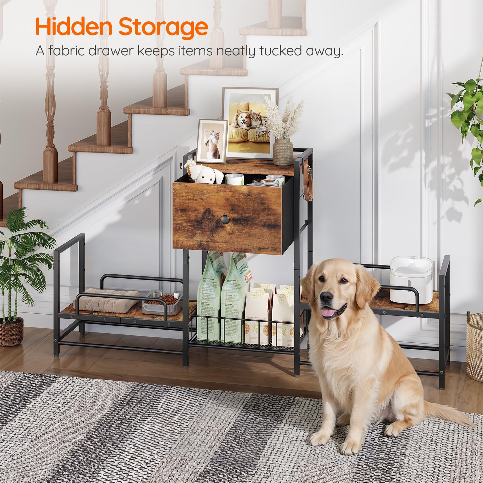 HOOBRO raised dog bowl stand top shelf holds decor or extra supplies