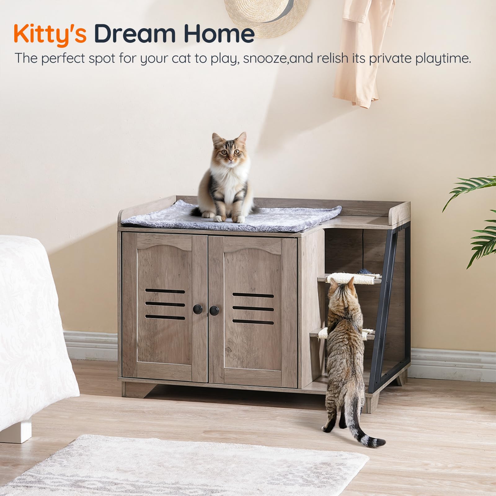 HOOBRO ladder detail—sisal steps provide scratch-friendly access for curious cats.