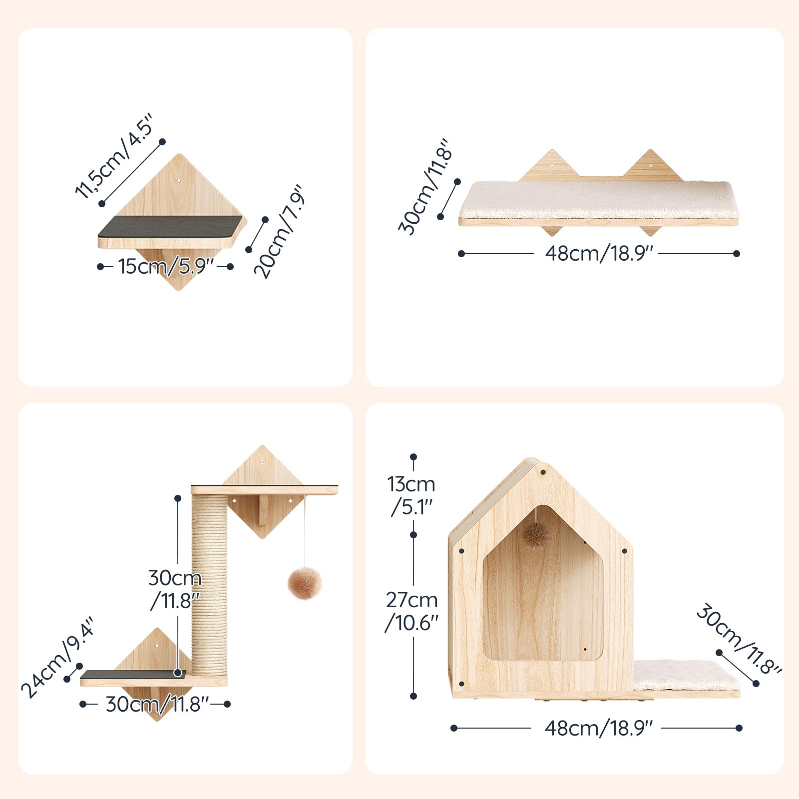 HOOBRO Wood Cat Wall Shelves perch area with plush comfort.