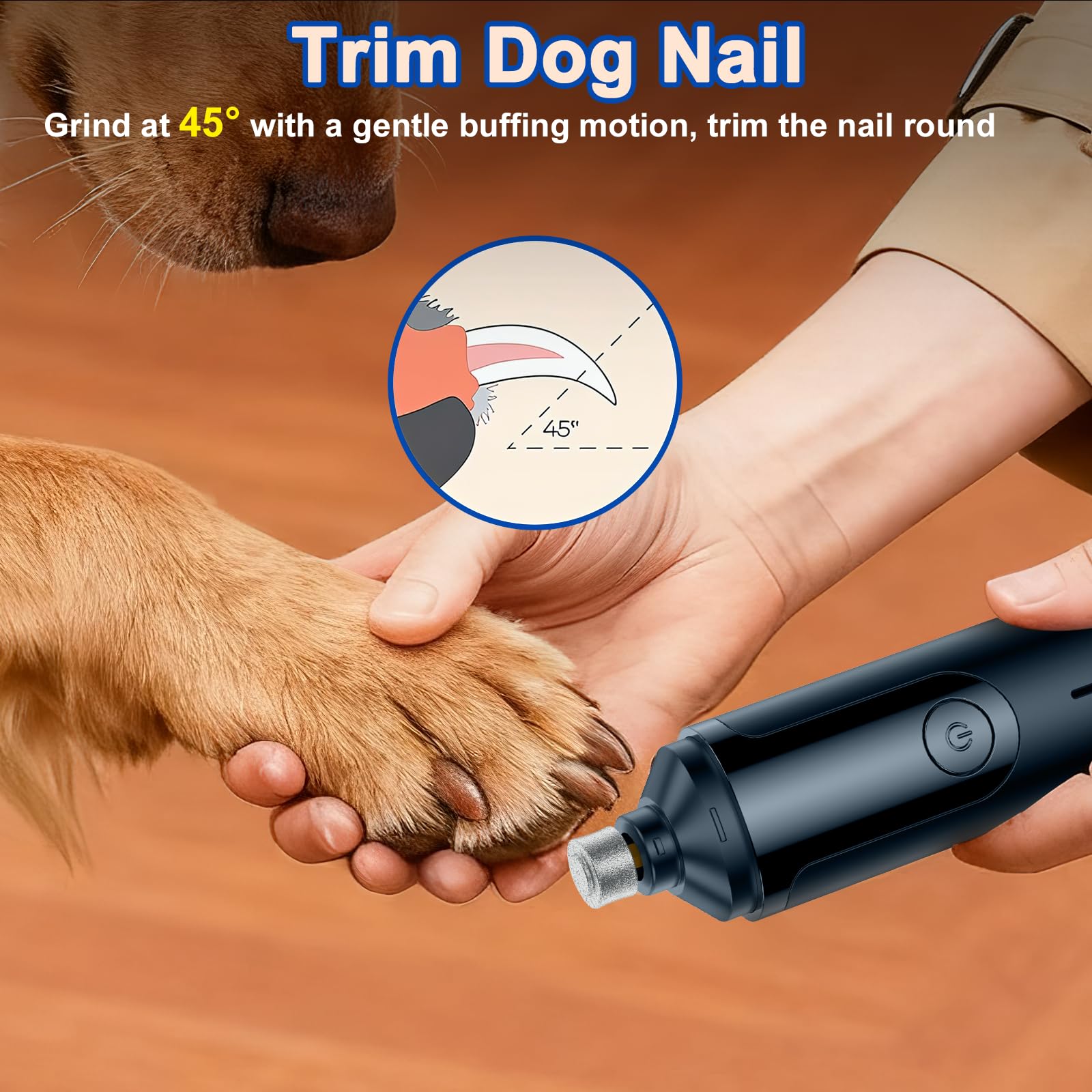 HOOCEN pet nail grinder packaging includes grinder, USB cable, and manual.