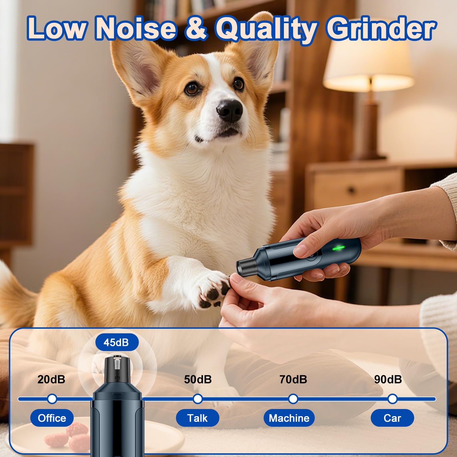 HOOCEN pet nail grinder USB rechargeable for cordless grooming anywhere.