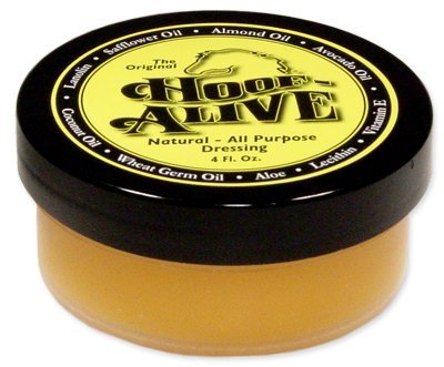 Hoof-Alive hoof-dressing-jar demonstrating penetrating moisture for healthier hoof growth.