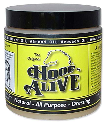 Hoof-Alive hoof dressing jar providing moisture and protection to living tissue.