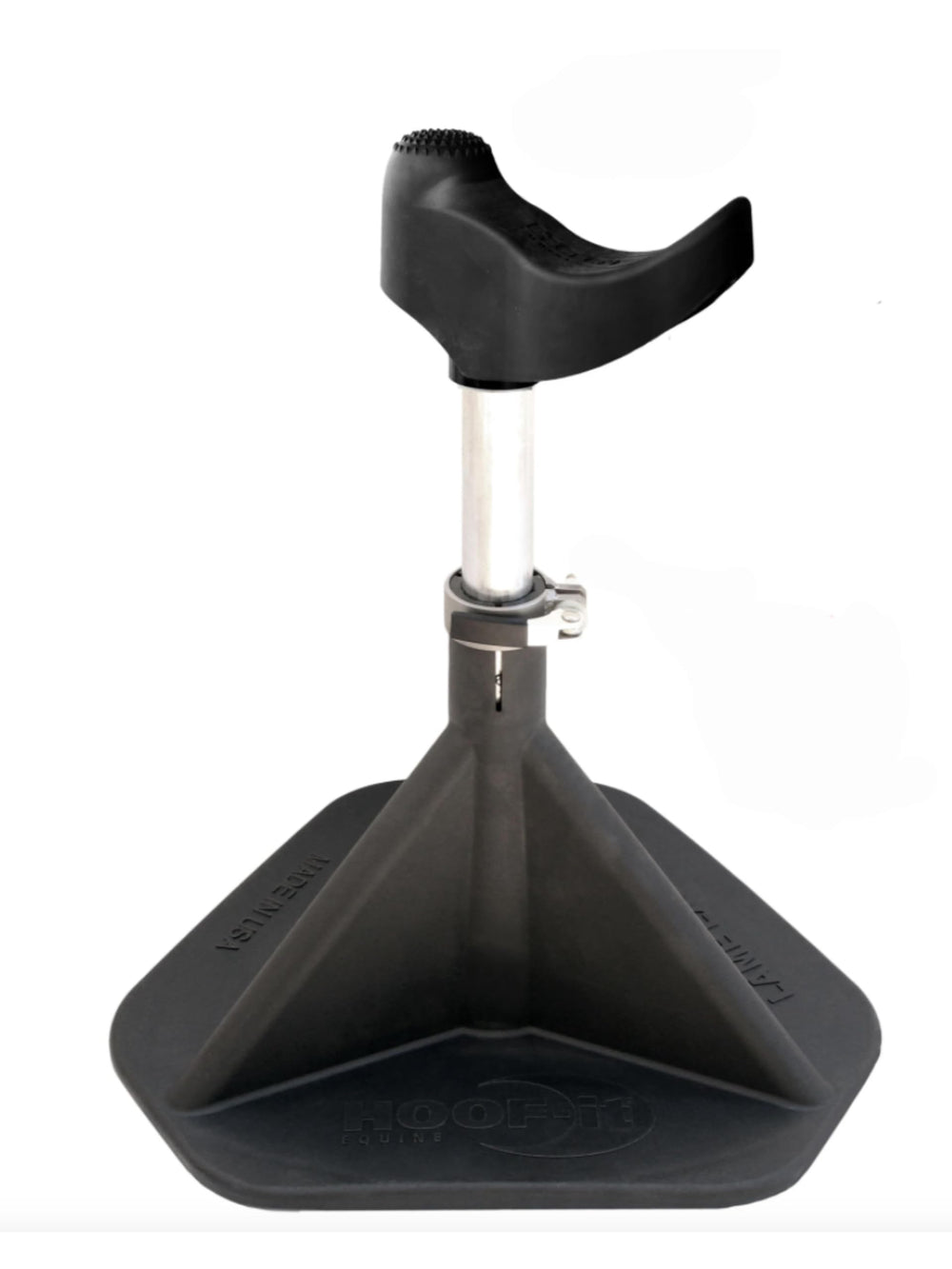 HOOF-IT Blacksmith Hoof Stand base provides stable footing for safe trimming sessions.