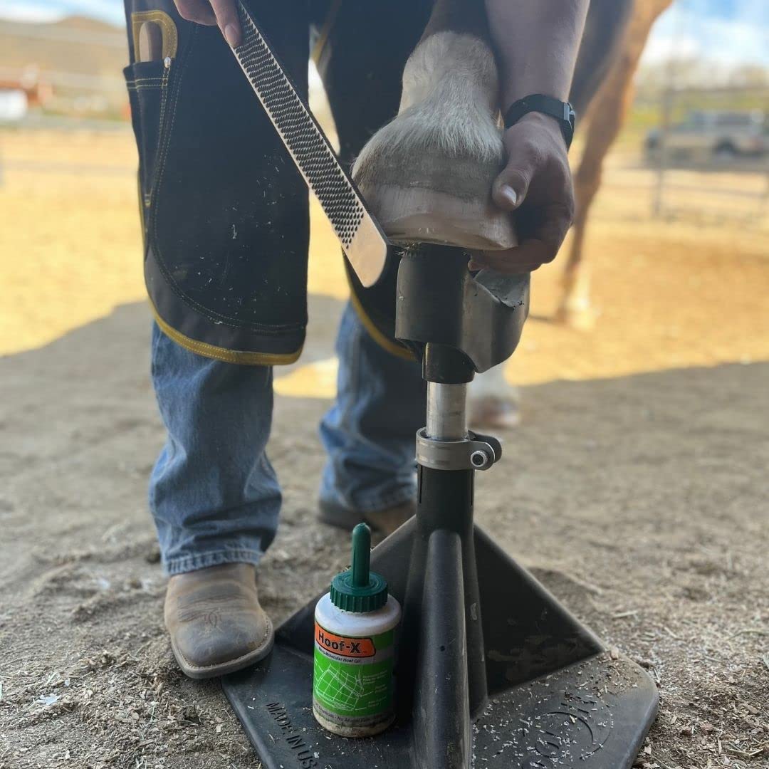 HOOF-IT Blacksmith Hoof Stand hoof-holding area enables top and bottom surface work.