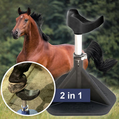 HOOF-IT Blacksmith Hoof Stand post cradle holds the hoof securely for precise work.