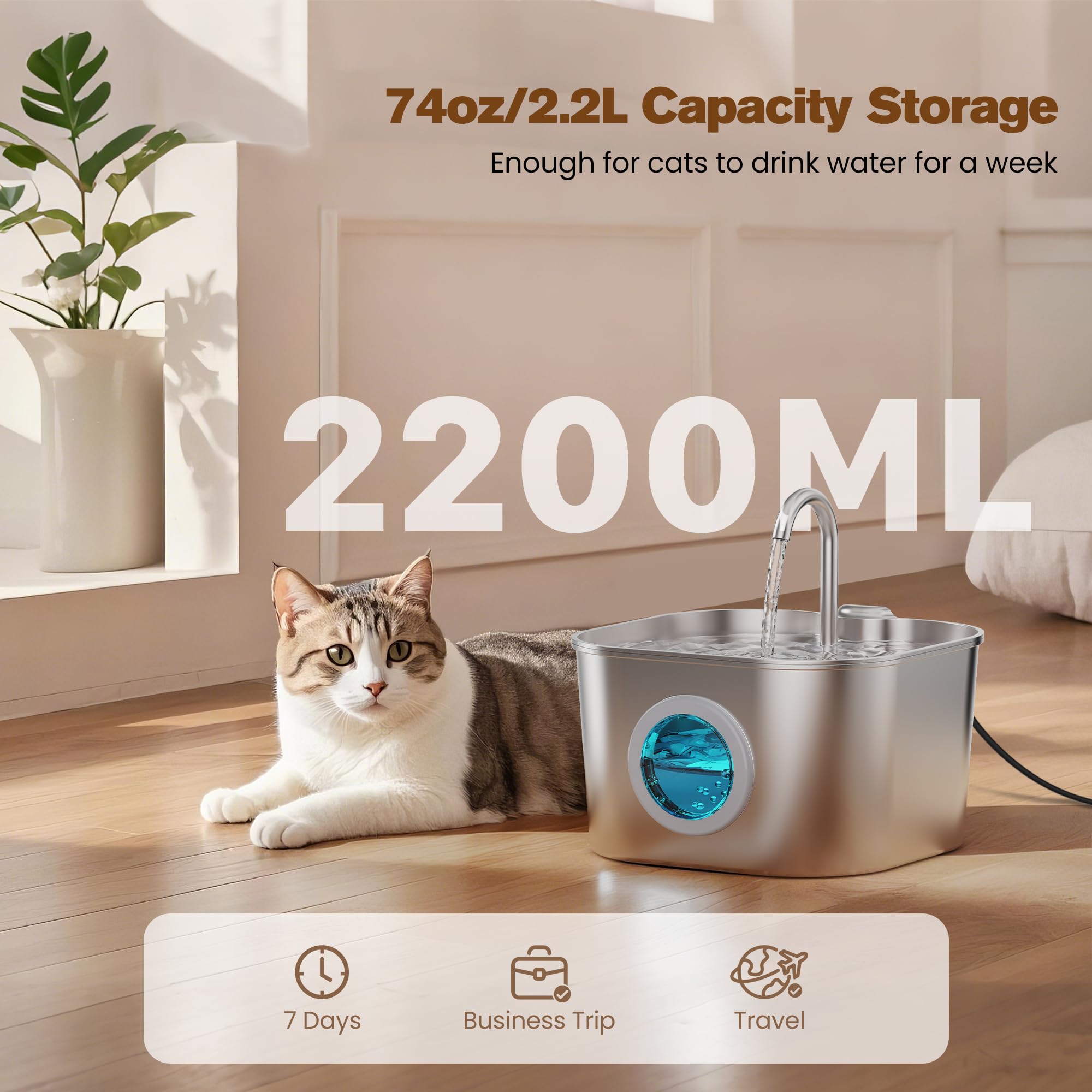 HOOISE cat water fountain spout-design view showing spill-free drinking.