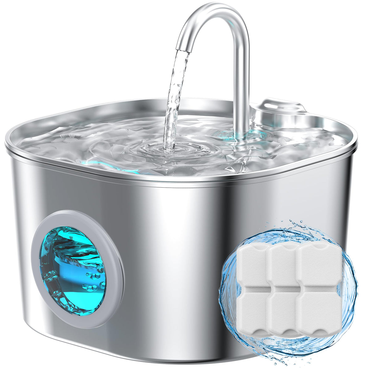 HOOISE Cat Water Fountain, stainless-steel body, durable and easy to clean for daily pet hydration.