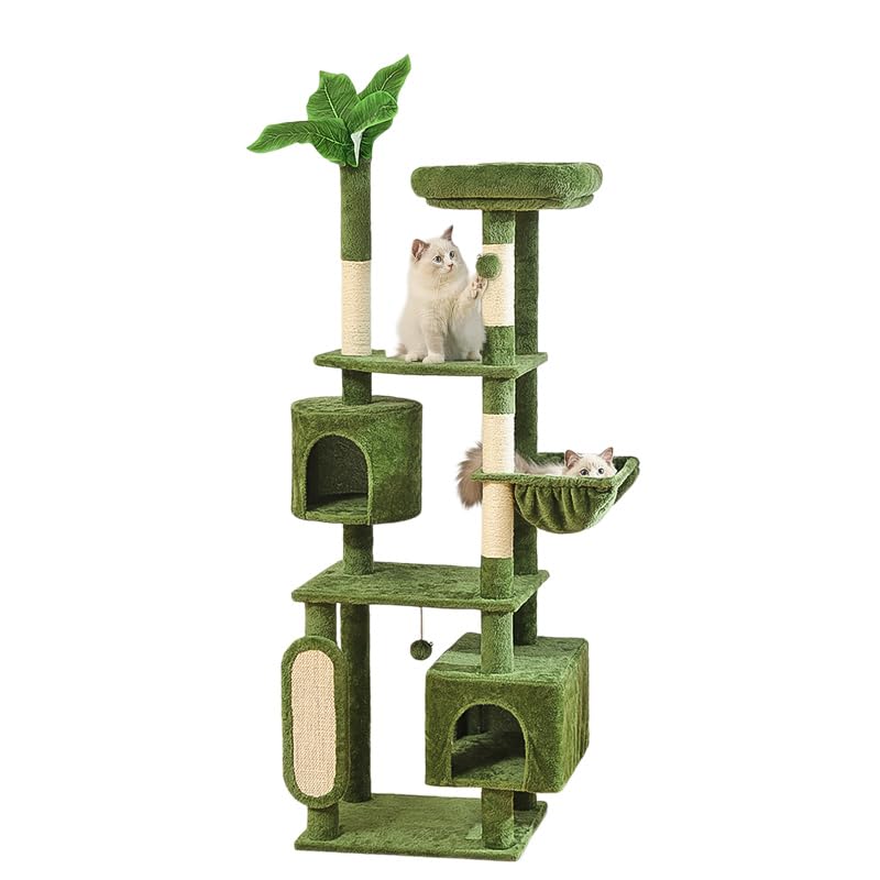 HOOPET 70-inch cat tree two-condos for spacious multi-cat play and rest.
