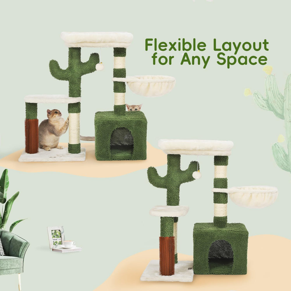 HOOPET cactus cat tree condo and plush perch offer a cozy nap spot for small cats.