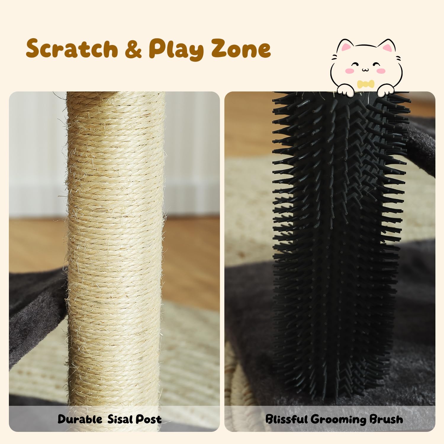 HOOPET cat tree hanging plush ball shows interactive play for curious cats