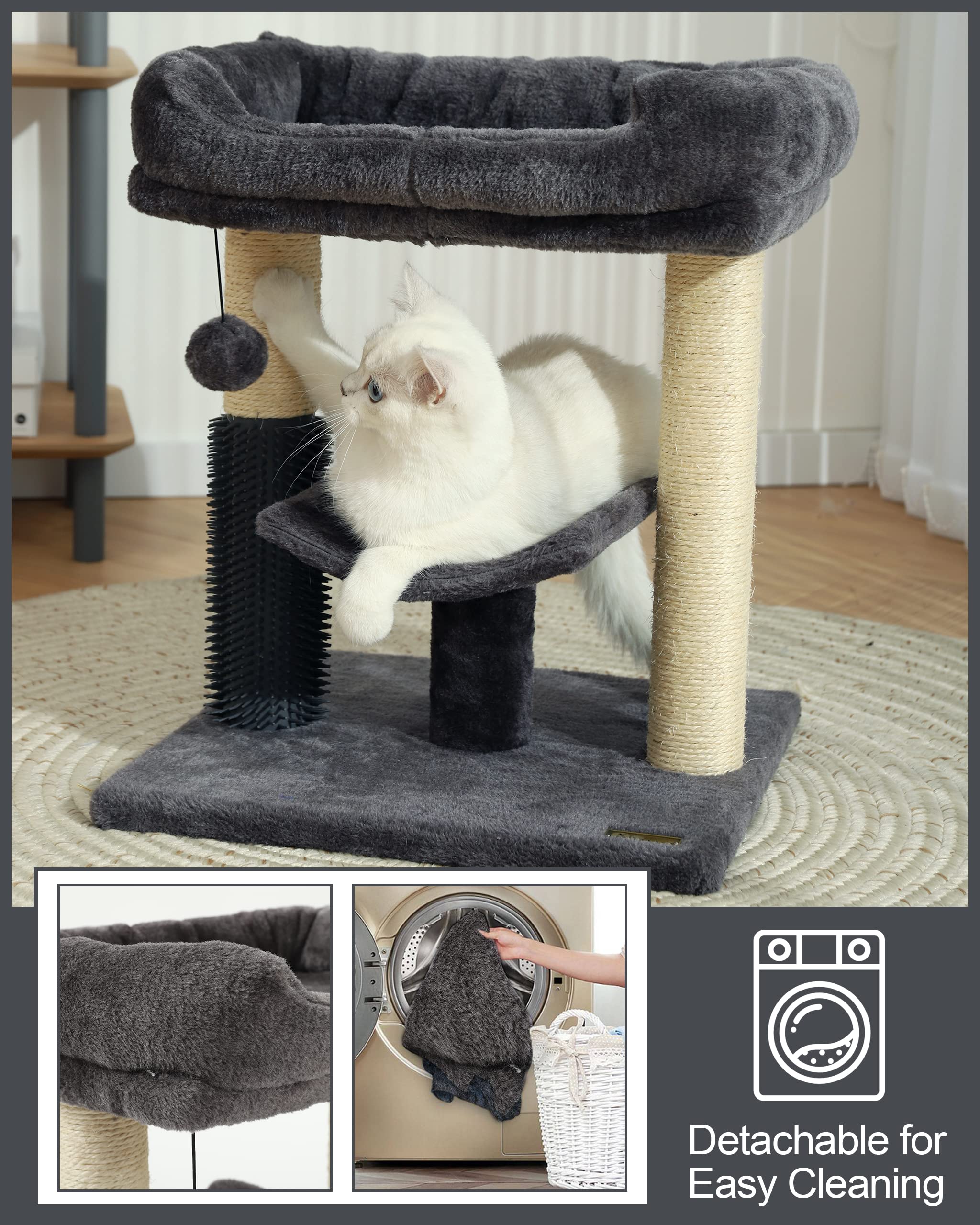 HOOPET 20-inch cat tree in room setup demonstrates space-saving solution for apartments