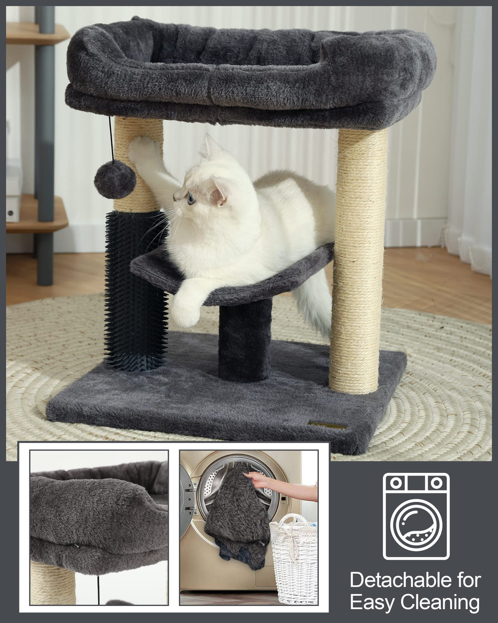 HOOPET 20-inch cat tree in room setup demonstrates space-saving solution for apartments