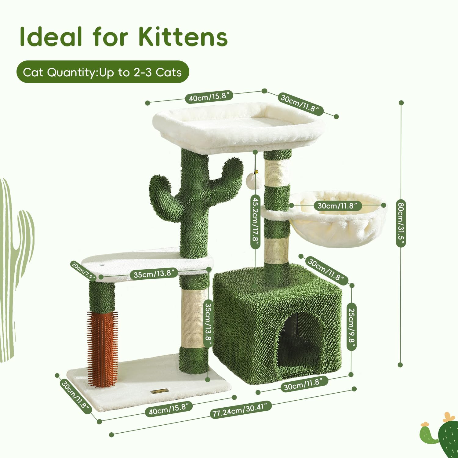 HOOPET 32-inch cat tree shows sturdy base and safe design in a compact footprint.