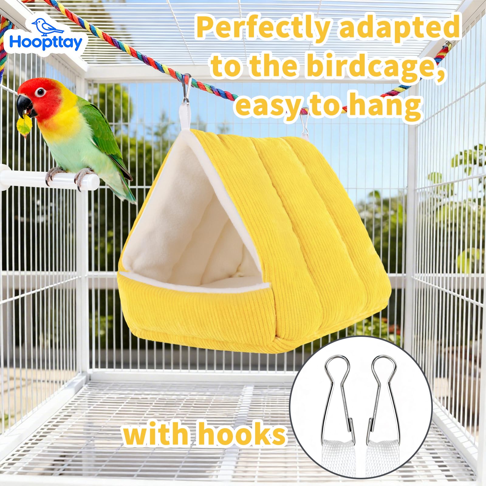 Hoopttay Bird Bed Flannel Lining Yellow adds warmth and gentle cushioning for small birds.