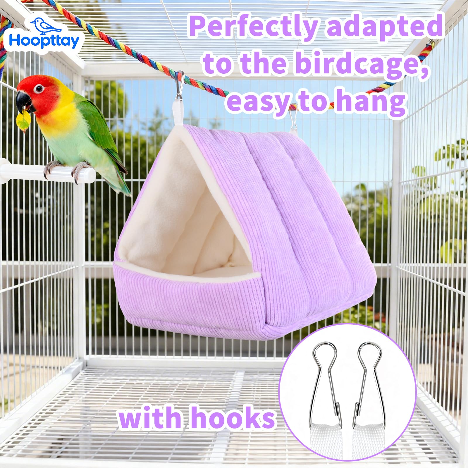 Hoopttay Bird Bed metal hooks durability supports active parrots during cage play.