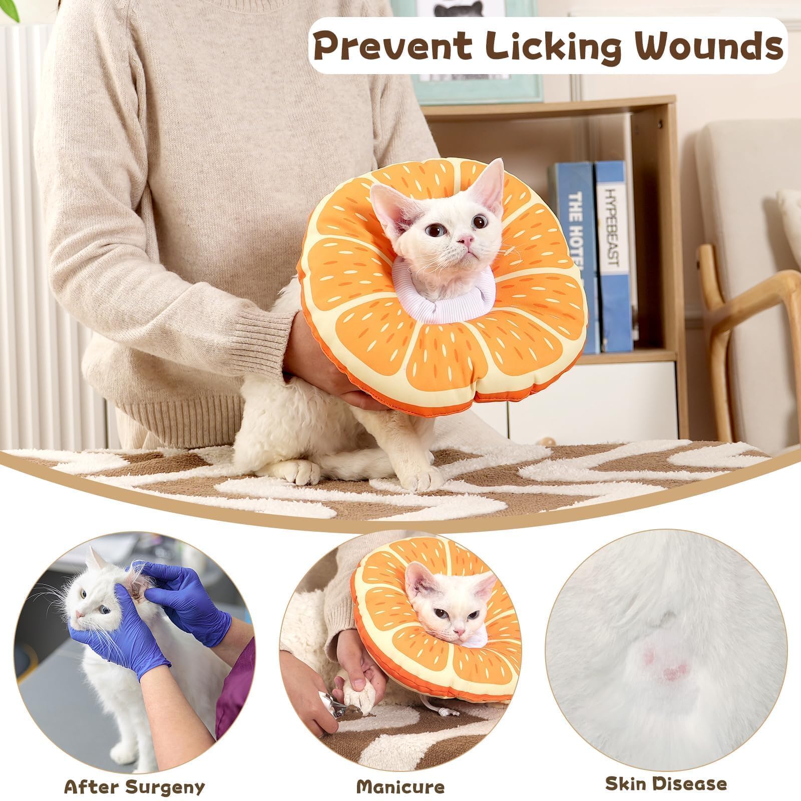 Hoopttay cat cone collar in action during bathing or nail trimming, protecting wounds.