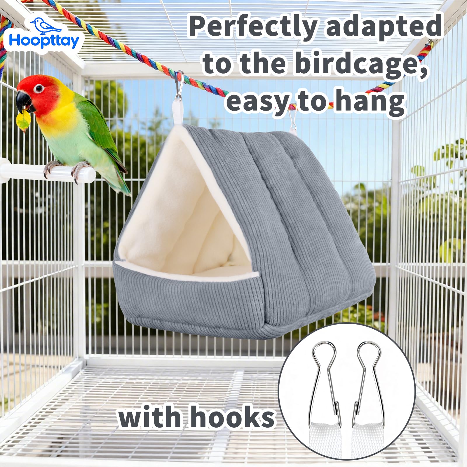 Hoopttay scratch-resistant bird bed with durable stitching for active parrots