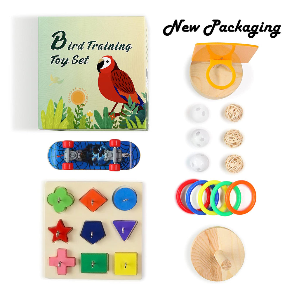 HOORITO parakeet toy set packaging image shows colorful enrichment options.