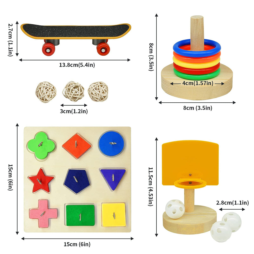 HOORITO wooden block puzzles help parakeets think and solve problems during enrichment.