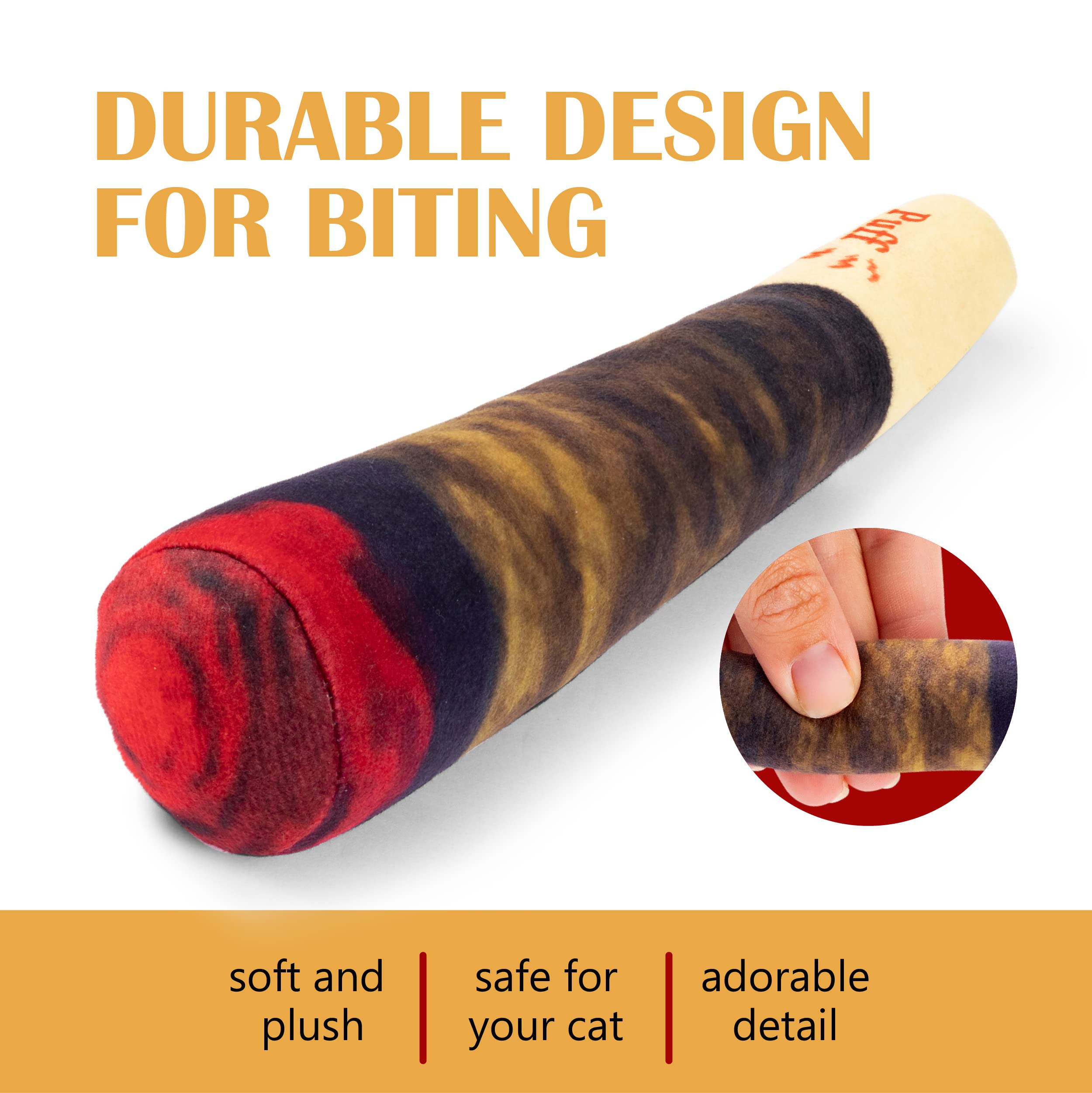 Hoovy Catnip Toy Doobies durable, bite-resistant plush for long-lasting play.