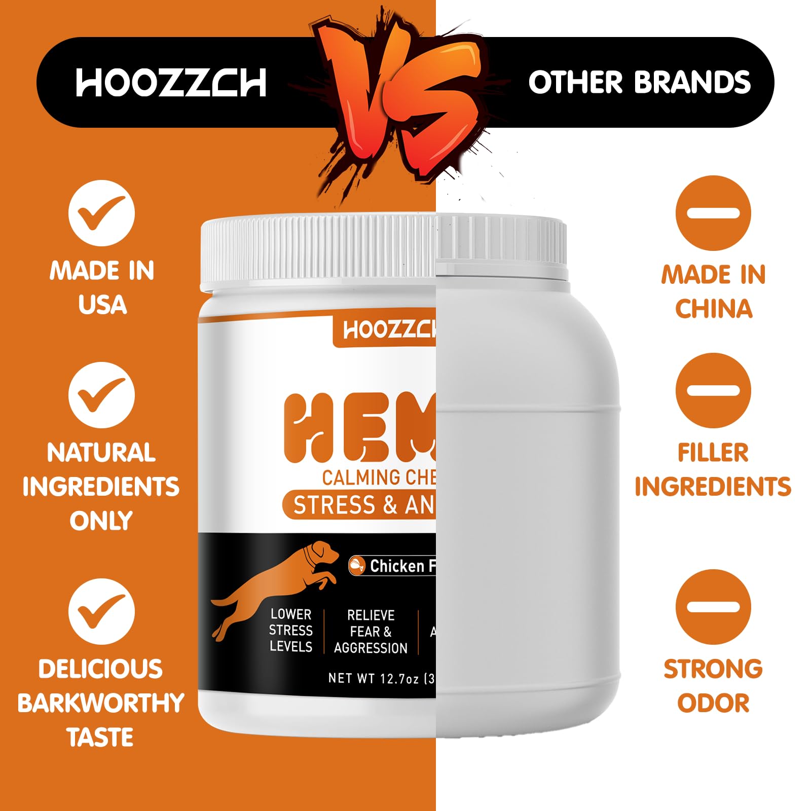 Hoozzch Calming Chews serving bowl closeup for vets or car rides.