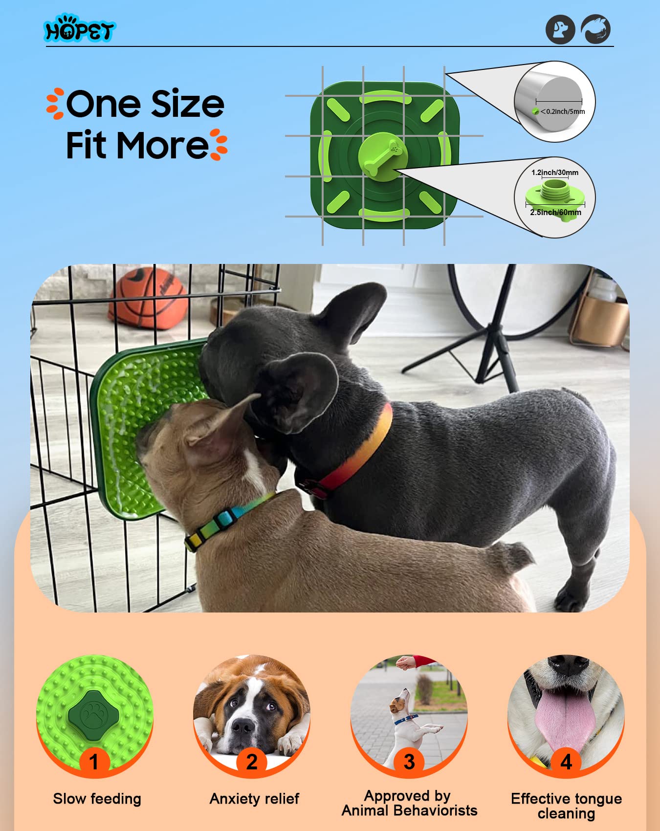 HOPET freezer-safe dishwashable licking mat, easy to clean after snacks.