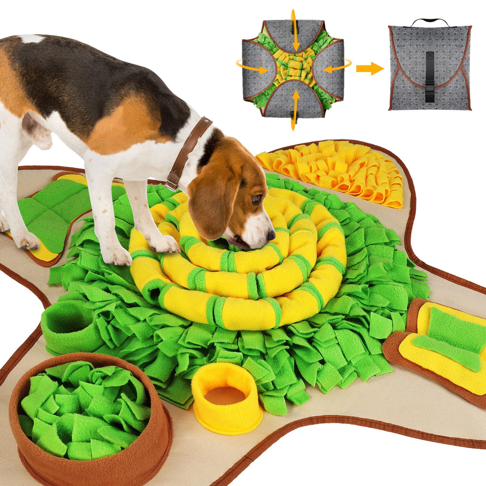 HOPET Snuffle Mat large breed front view showing foraging action and slow feeding.