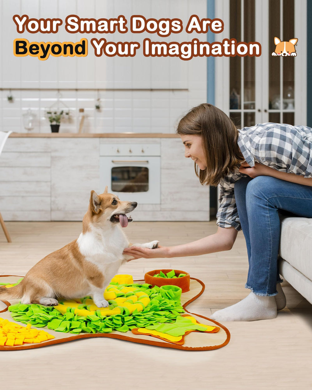 HOPET Snuffle Mat in use with dog for enrichment and slow feeding.