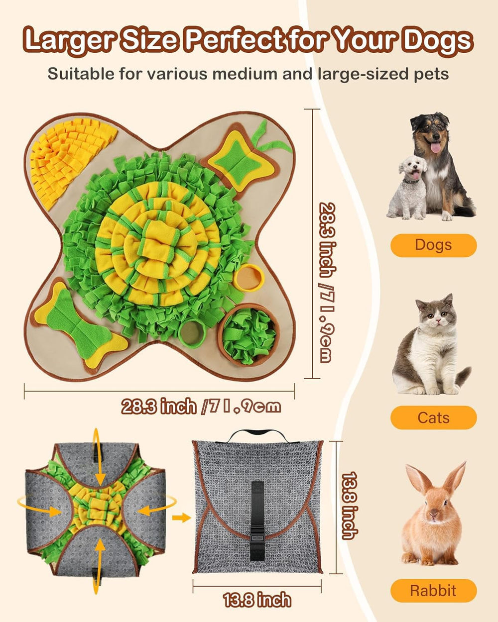 HOPET Snuffle Mat with non-slip base prevents sliding during meals.