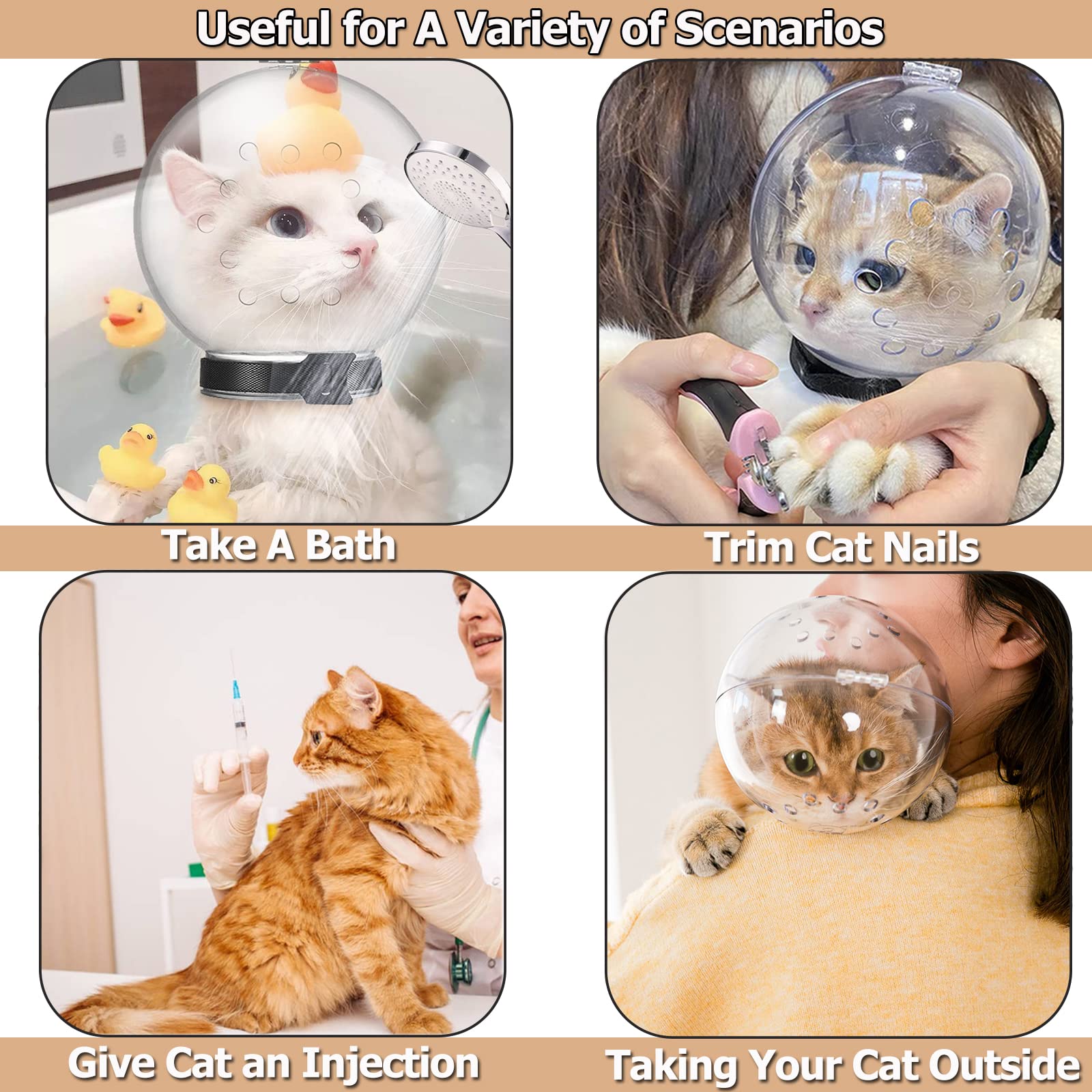 Hoqqf cat-transparent-muzzle-hood clear material reduces stress while handling.