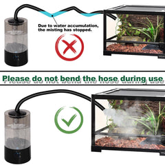 Hoqqf ultrasonic mist close-up shows fine humidity for reptiles.