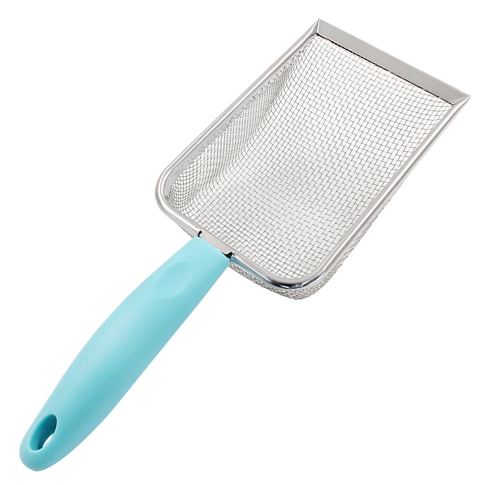 Hordion cat litter scoop with non-stick coating reduces sticking during scooping.