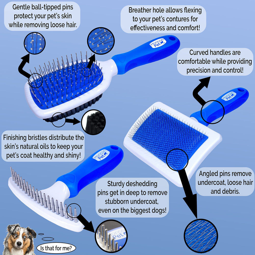 Horicon Pet deshedding-edge-comb reduces loose fur while protecting the topcoat from damage.
