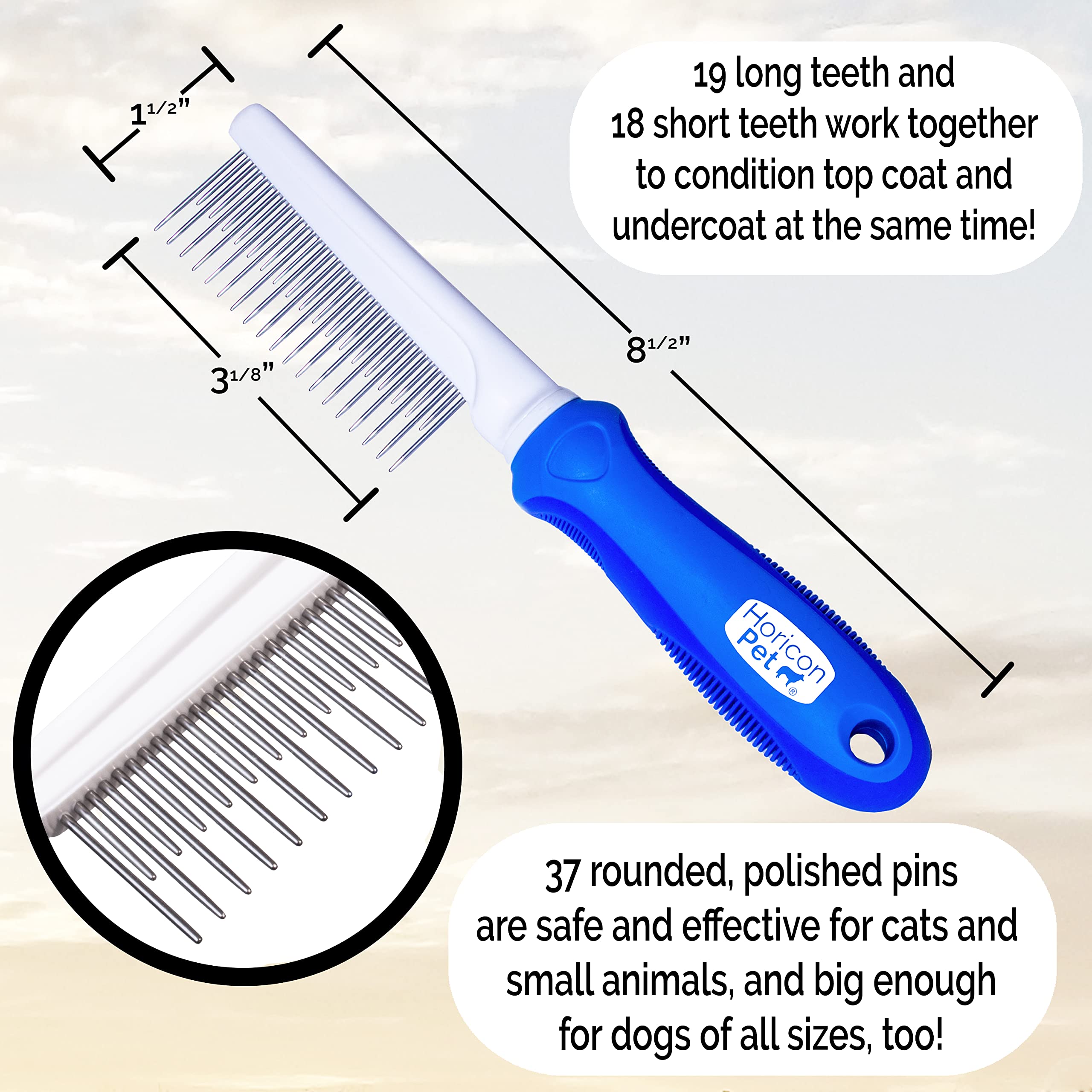 Horicon Pet detangling dog comb used on cat fur demonstration.