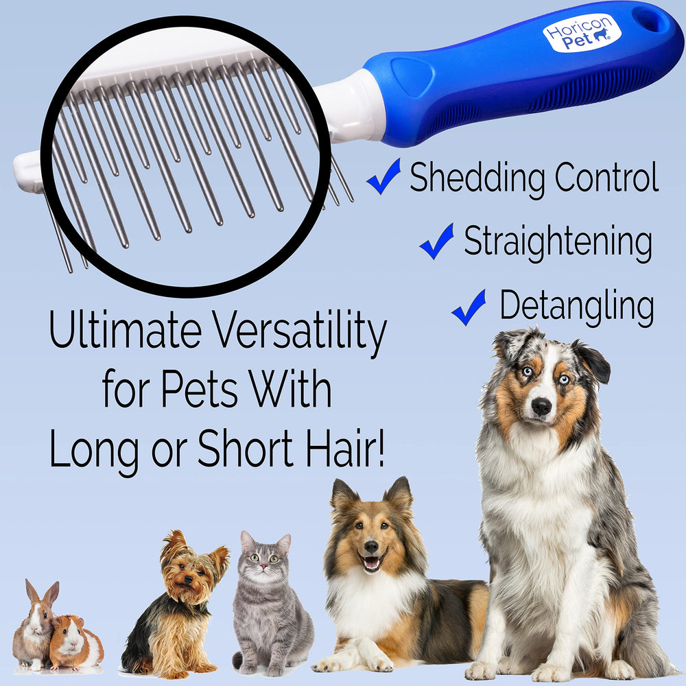 Horicon Pet detangling dog comb rounded teeth gentle on skin close-up.