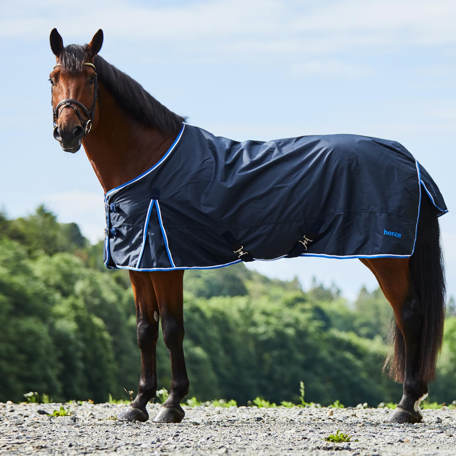 HORZE Glasgow turnout blanket back logo close-up showcases embroidery-ready styling.