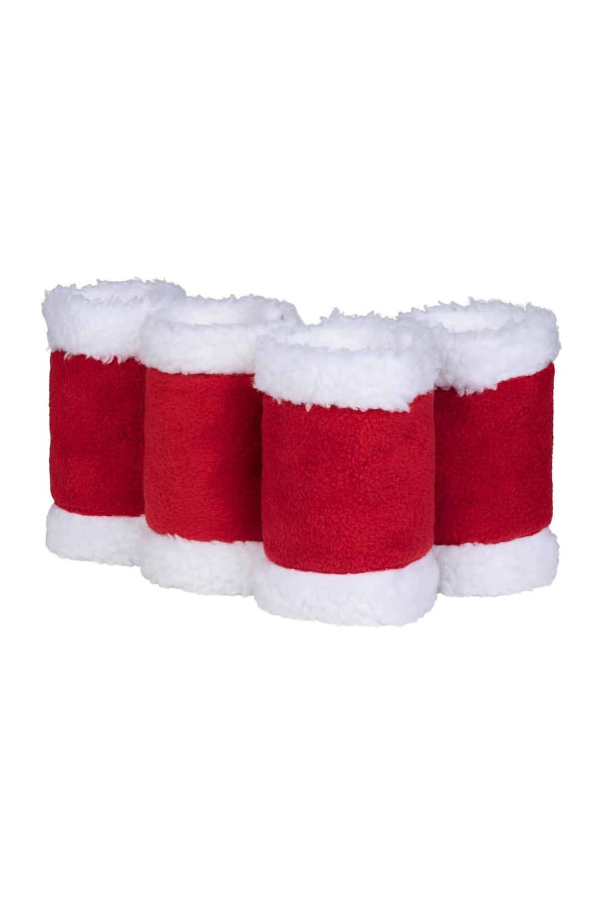HORZE Santa faux fur leg wraps in red for festive barn styling and warmth.